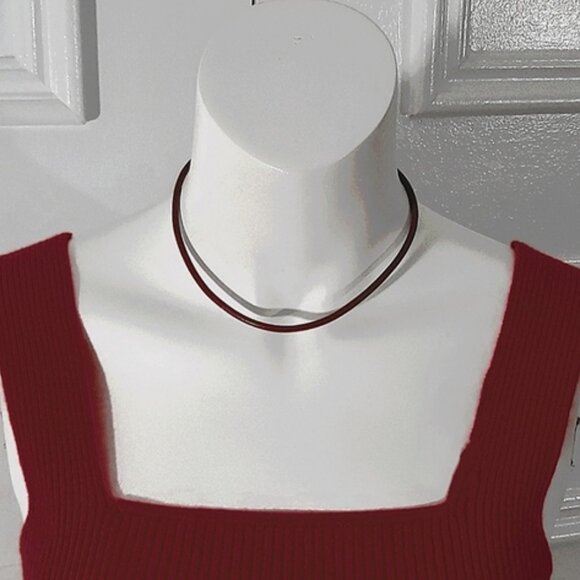 NEW- Mexican-Made Faux Leather Western Chocker necklace w stainless stee… - Picture 2 of 5